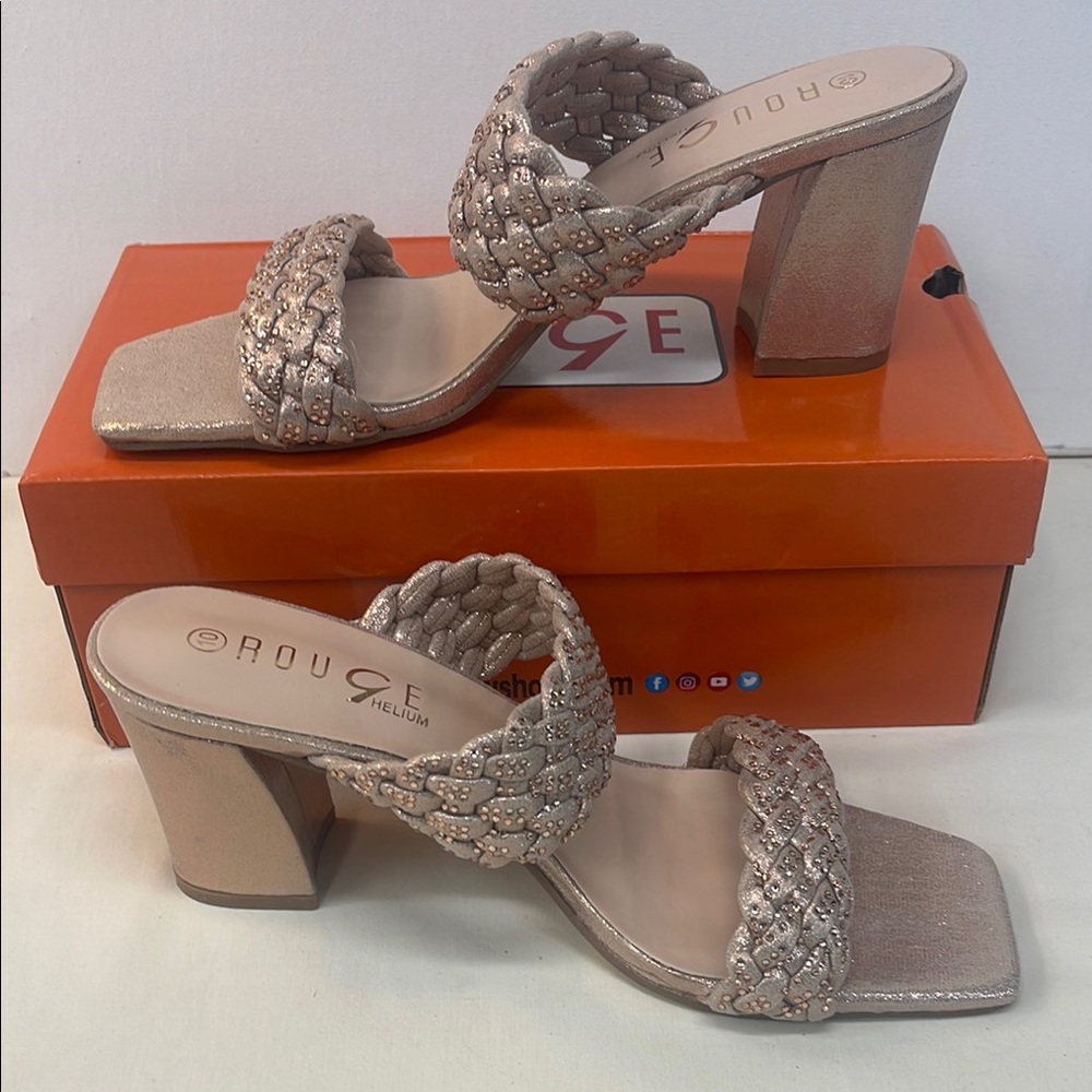 Rouge Helium Women's Rose Gold Braided Heels NWT size 10